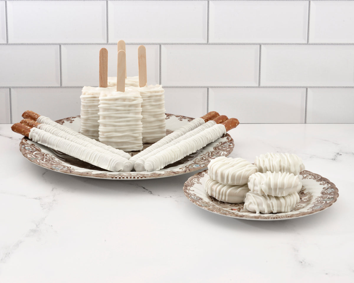 Hand-dipped Rice Krispie treats and chocolate covered pretzels