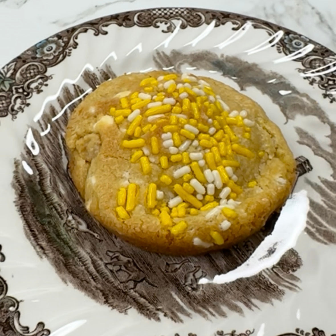 Zesty Yeti lemon cookies with Lemon Oreo pieces and sprinkles